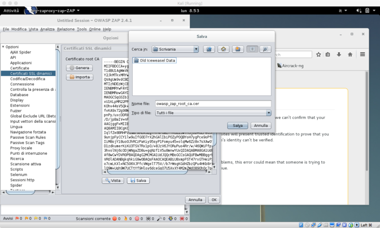 Esportiamo il certificato di Owasp ZAP